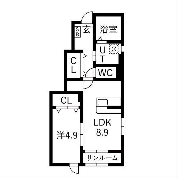 ヴィルヌーブIII(1LDK/1階)の間取り写真
