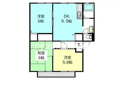 サンビレッジ浜野 B棟(3DK/2階)の間取り写真