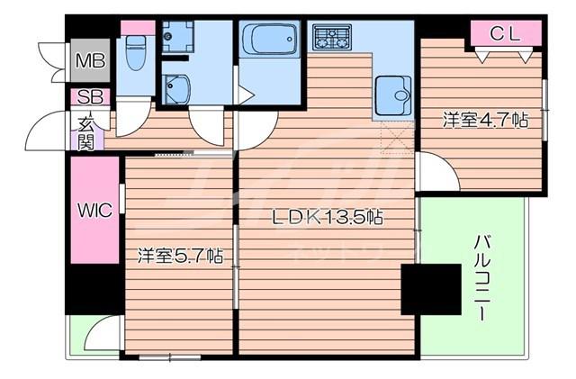 ノルデンハイム江坂アドバンス(2LDK/15階)の間取り写真