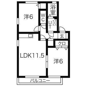 アウローラ(2LDK/1階)の間取り写真