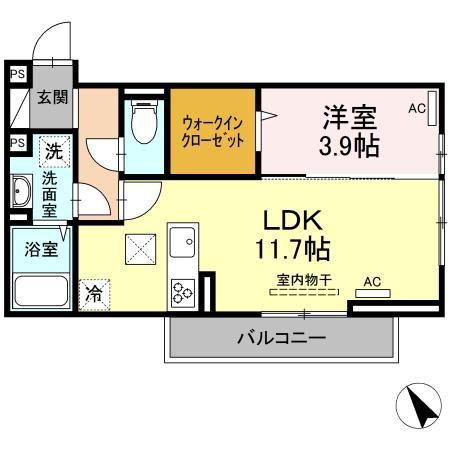 ブランネージュ下松(1LDK/1階)の間取り写真