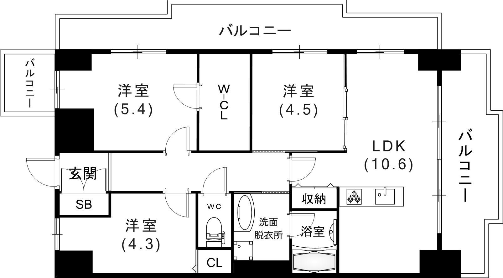サンワプラザ新神戸(3LDK/7階)の間取り写真