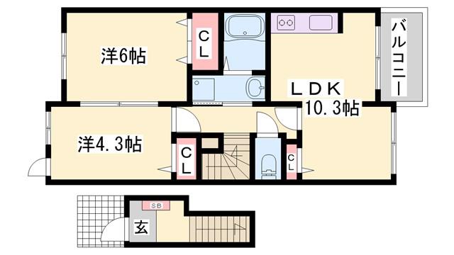 ラフレシール・ベルIII(2LDK/2階)の間取り写真