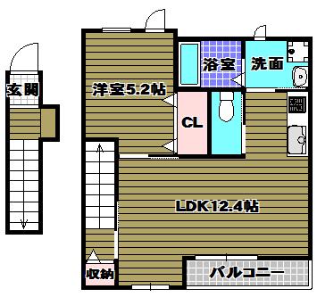 メゾン ド ソレイユ(1LDK/2階)の間取り写真