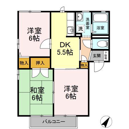 アーバンアヴェニュー C棟(3DK/2階)の間取り写真