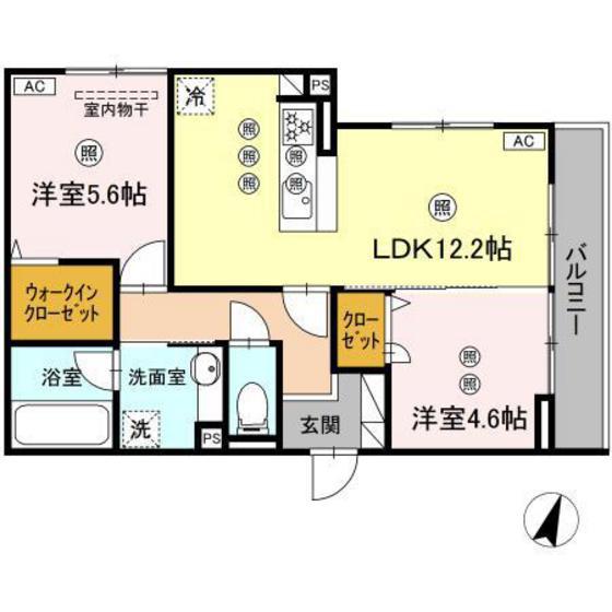 ミルフォード皆実町(2LDK/3階)の間取り写真