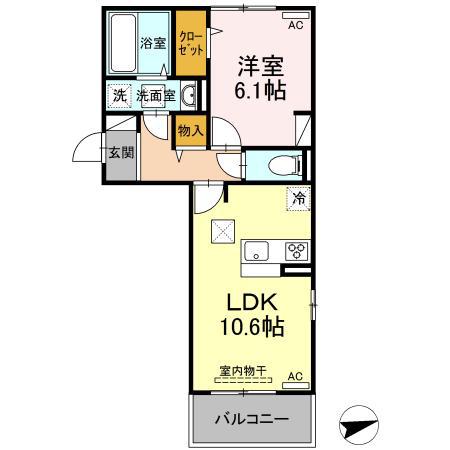 アンジューノ上代 B棟(1LDK/1階)の間取り写真
