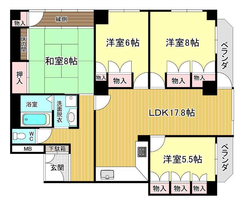南海グリーンコーポ箕面(4LDK/3階)の間取り写真
