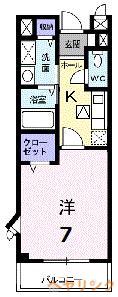 プロムナード天子田(1K/1階)の間取り写真