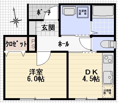 東武伊勢崎線 西新井駅 徒歩10分 2階建 築8年(1DK/1階)の間取り写真