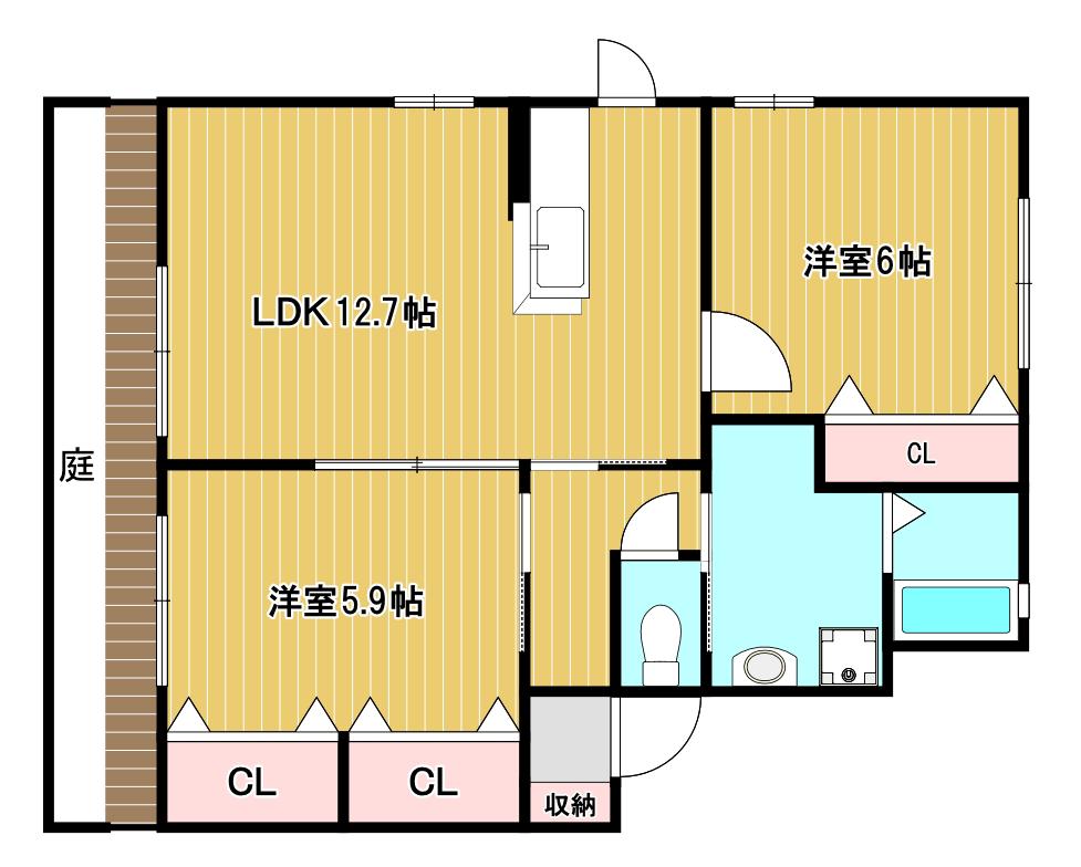アコール  II棟(2LDK/1階)の間取り写真