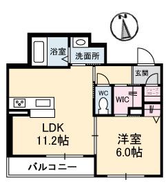 ニューマルセリーノ B棟(1LDK/2階)の間取り写真