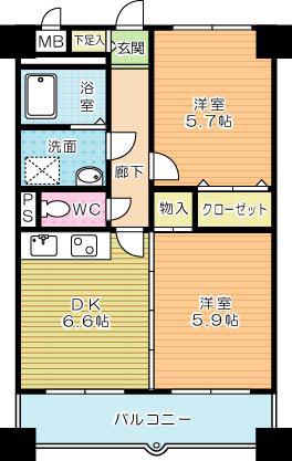 ニューシティアパートメンツ南小倉II(2DK/8階)の間取り写真