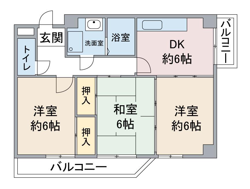 第2ブルーサンテ横地(3DK/2階)の間取り写真