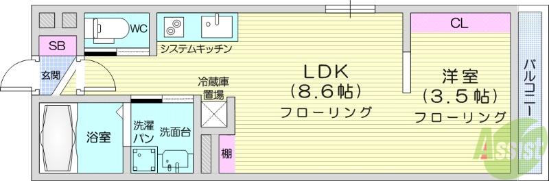 BONVOYAGE(1LDK/1階)の間取り写真