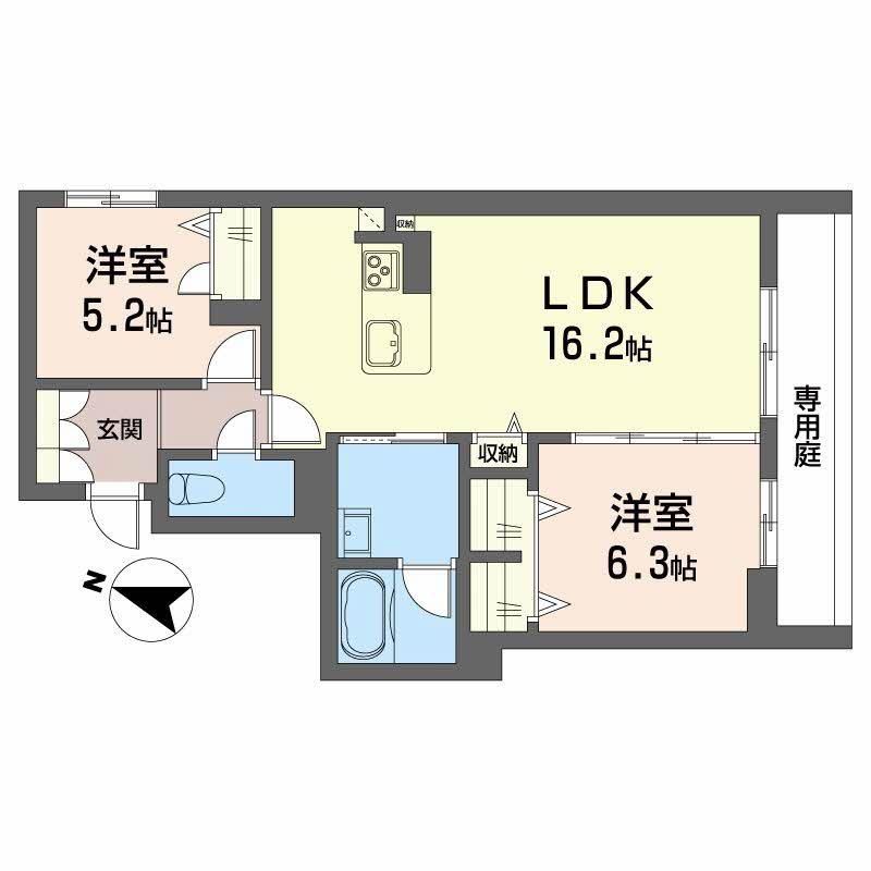 LA PALAIS VERT ラ・パレヴェール(2LDK/1階)の間取り写真