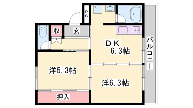 ヴィラナリー加東I(2DK/3階)の間取り写真