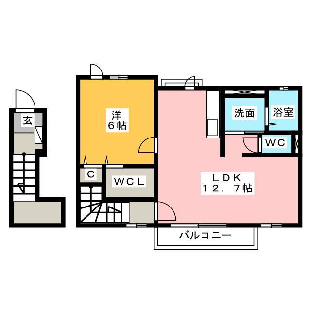 ハイツ長通(1LDK/2階)の間取り写真