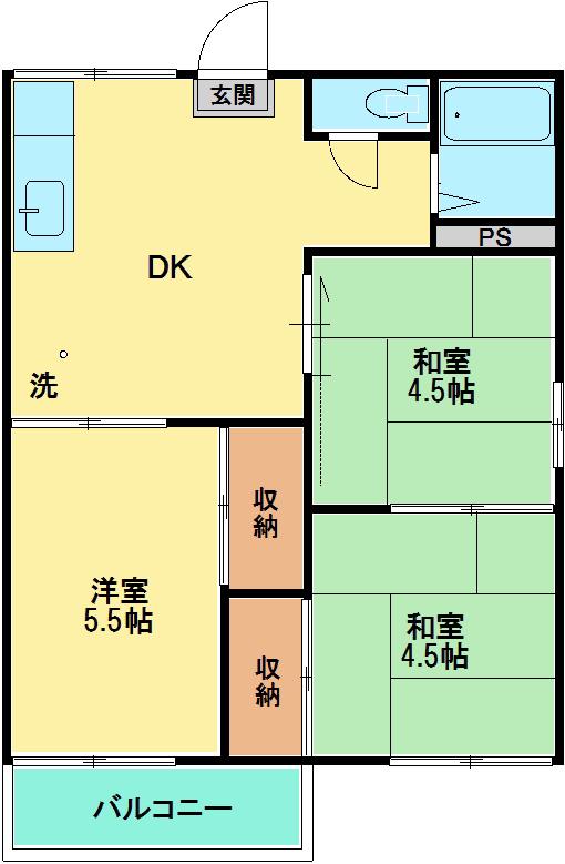 茜ハウスA棟(3DK/2階)の間取り写真