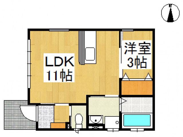 アフルエント大島A棟(1LDK/1階)の間取り写真