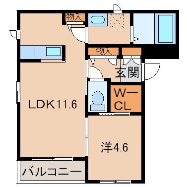 ベレオ堀止西(1LDK/2階)の間取り写真