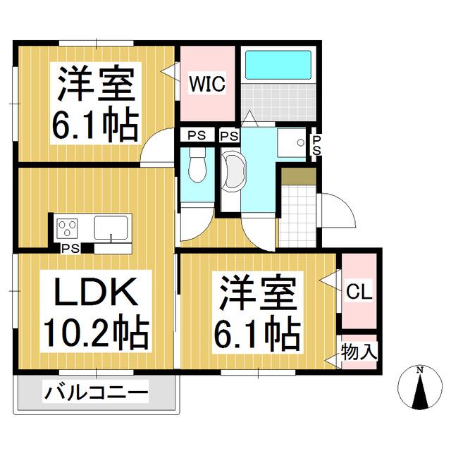シェーン荒町(2LDK/1階)の間取り写真
