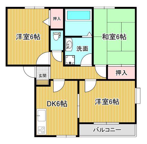 フレール弥生E棟(3DK/1階)の間取り写真