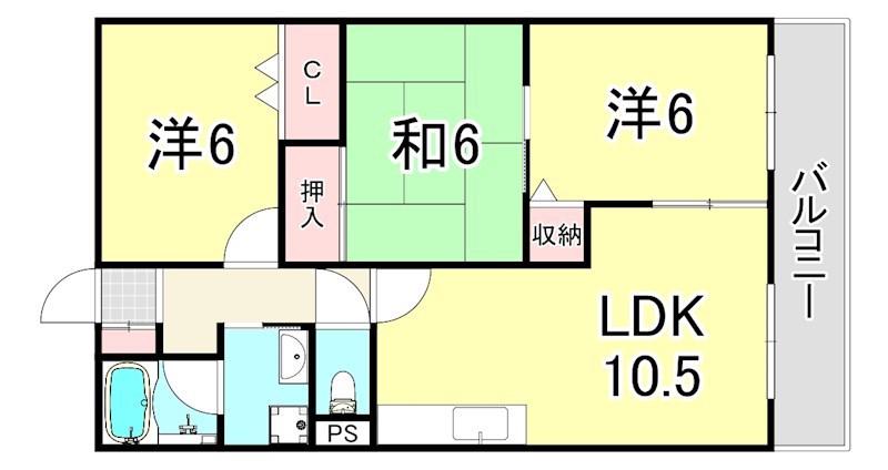 フローリーハイツII(3LDK/2階)の間取り写真
