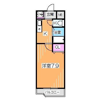 ピュール絆(1K/4階)の間取り写真