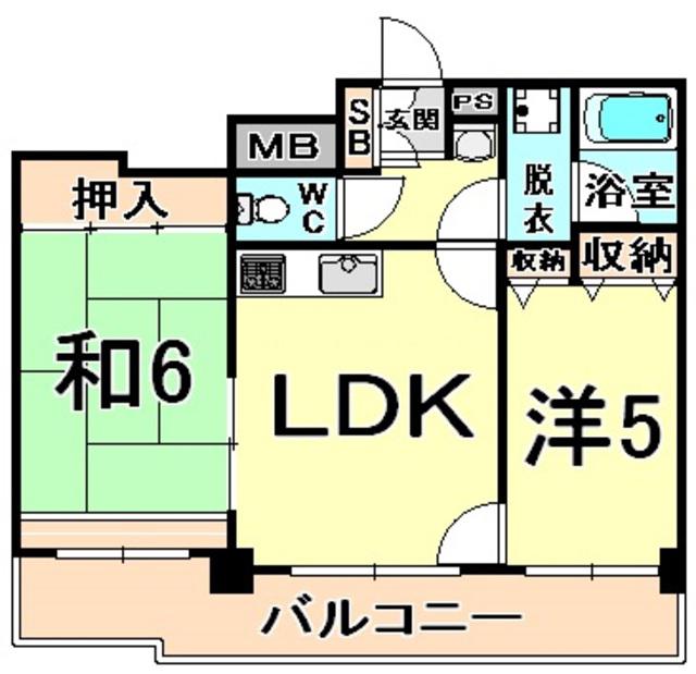 ラビアンローズ津田(2LDK/5階)の間取り写真