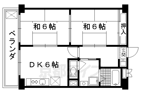 パールハイツイナリ(2DK/2階)の間取り写真