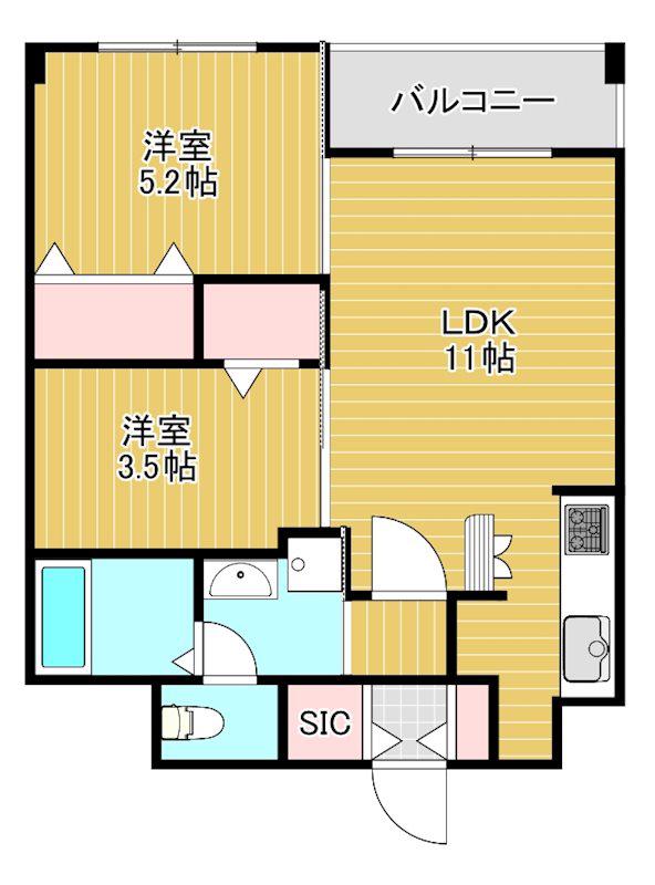 サンブライト今里(2LDK/3階)の間取り写真