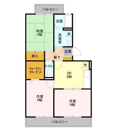 ランドウィン五番館(3DK/2階)の間取り写真