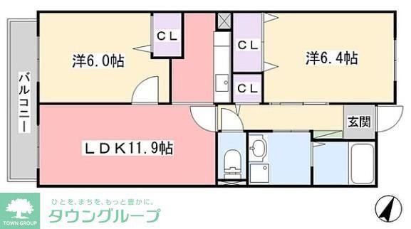 ツウインズ2(2LDK/3階)の間取り写真