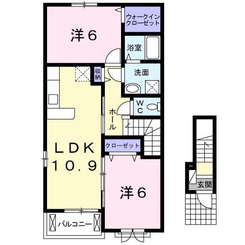 ティプルメリア(2LDK/2階)の間取り写真