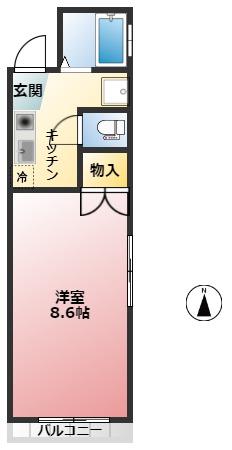 フラットリットシライ(ワンルーム/2階)の間取り写真