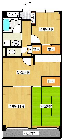 ベイコラージュ(3DK/2階)の間取り写真