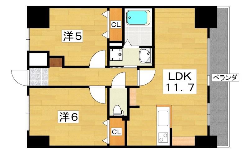 Mプラザ香里六番館(2LDK/9階)の間取り写真