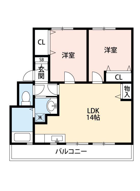 ライフヴィレッジ田迎II(2LDK/1階)の間取り写真