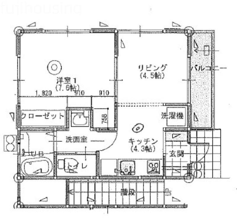 レジデンスはなさき(1LK/1階)の間取り写真