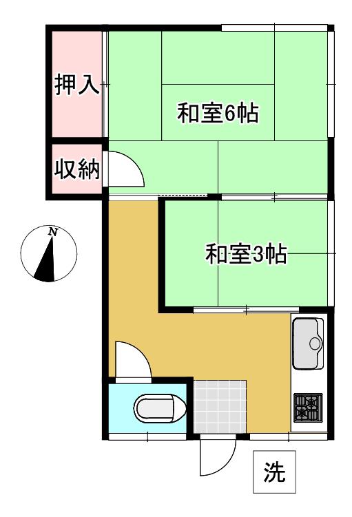 大川荘(2K/1階)の間取り写真
