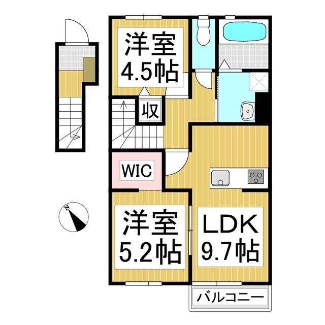 長野電鉄長野線 市役所前駅(長野) 徒歩51分 2階建 築9年(2LDK/2階)の間取り写真