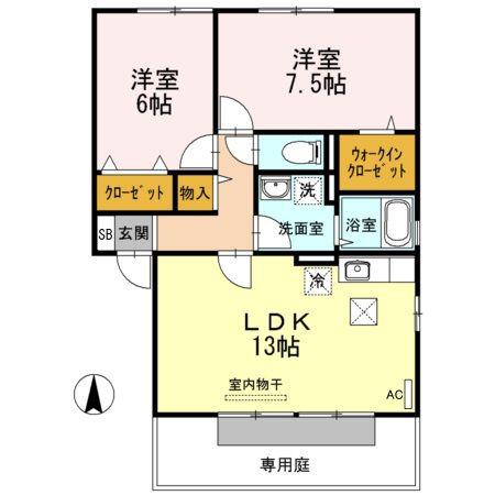 エトワール C棟(2LDK/1階)の間取り写真