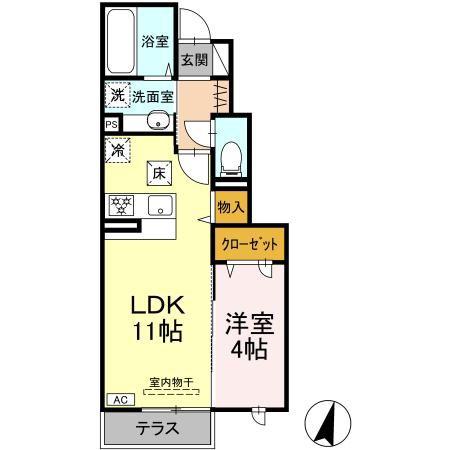 CALMO LUNA(1LDK/1階)の間取り写真