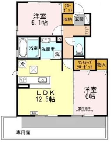 サンフラワー ガーデン C棟(2LDK/1階)の間取り写真