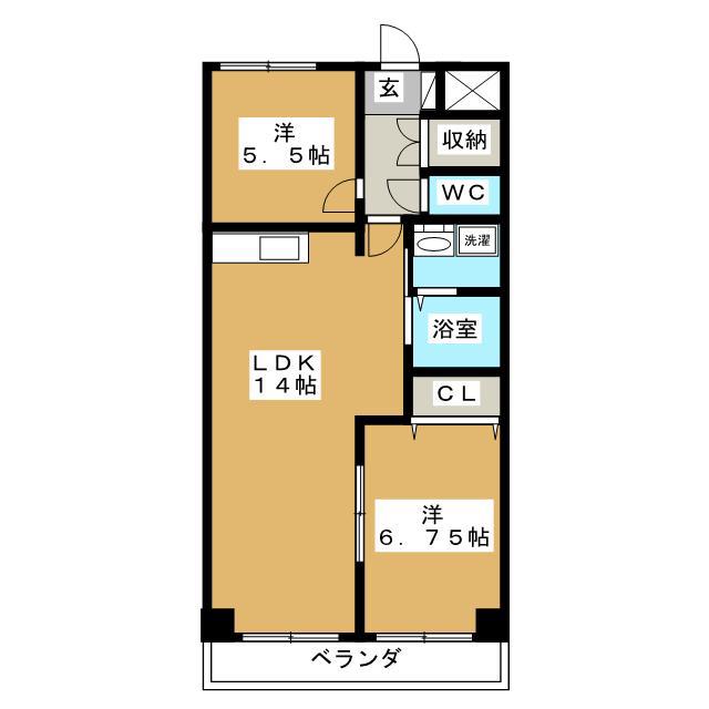 ヴェルドミール寺尾(2LDK/1階)の間取り写真