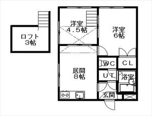 スカイブルーK(2DK/2階)の間取り写真