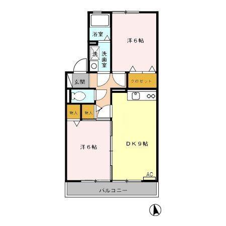 サクセス岩崎台 B(2DK/2階)の間取り写真