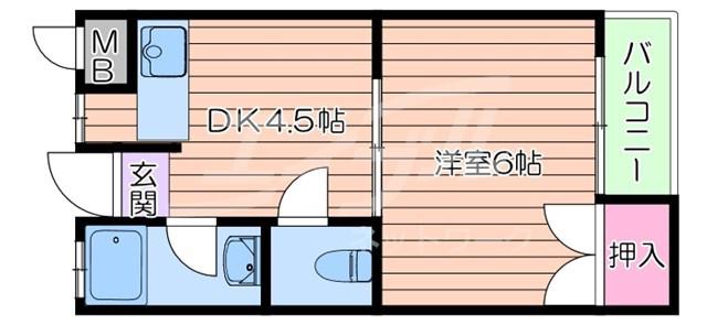 千里丘センターハイツ(1DK/3階)の間取り写真