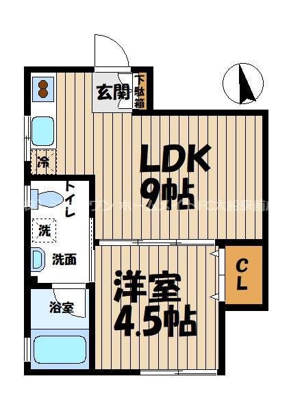 ハイツグローリア(1LDK/2階)の間取り写真